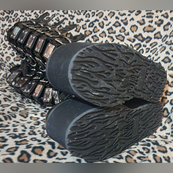 Demonia Swing-815 Wide-Calf Black Patent Combat Boots with Silver Buckles - Picture 4 of 4